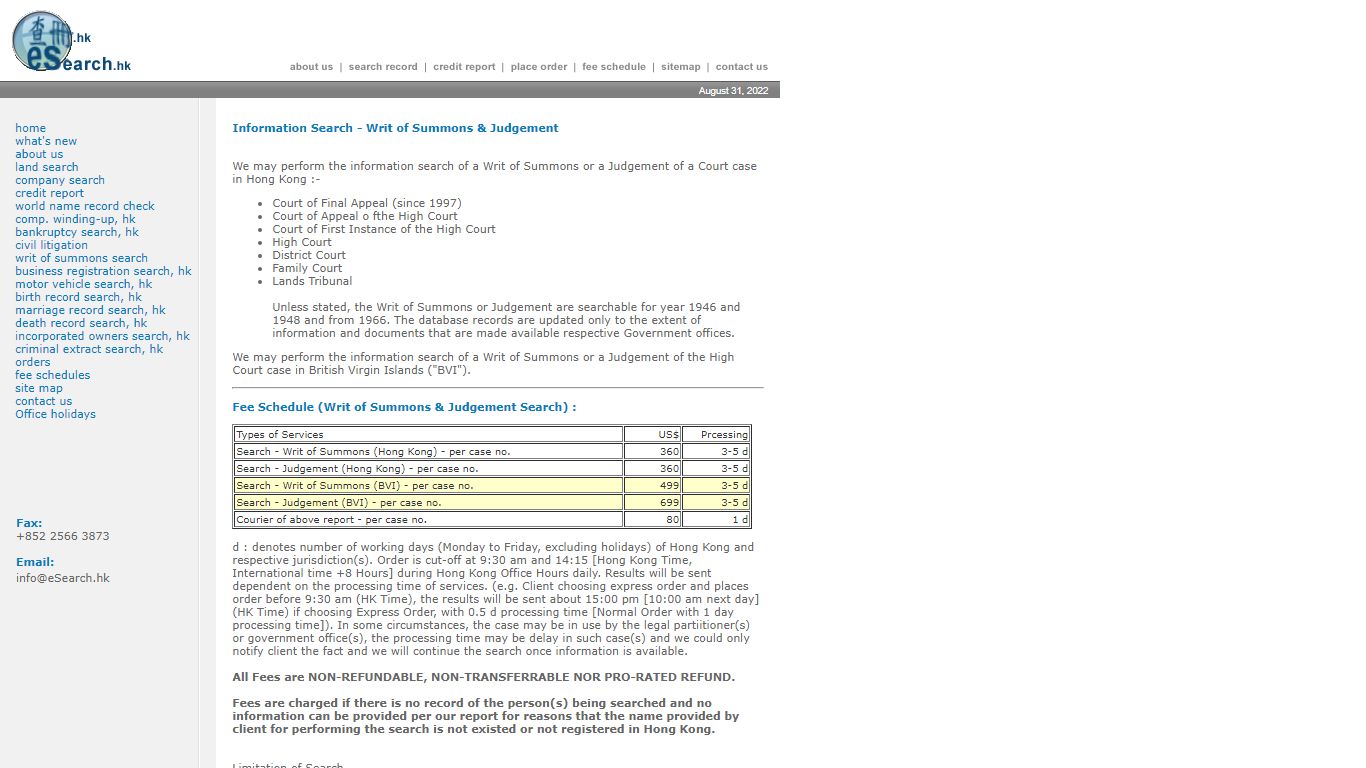 Information Search - Writ of Summons & Judgement