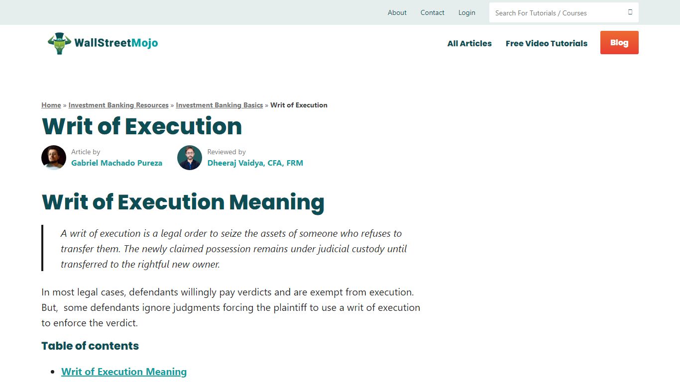 Writ of Execution - Meaning, Samples, How it Works? - WallStreetMojo